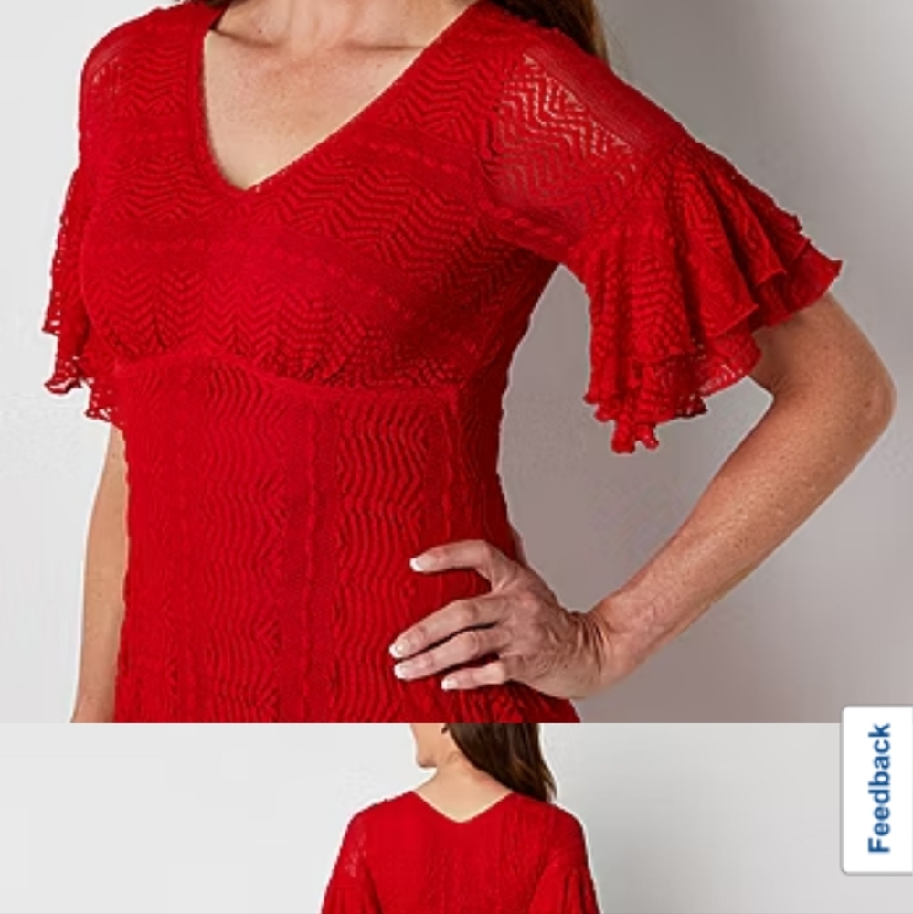 Rabbit Rabbit Rabbit Design Short Sleeve Lace Fit + Flare Dress - Picture 2 of 6